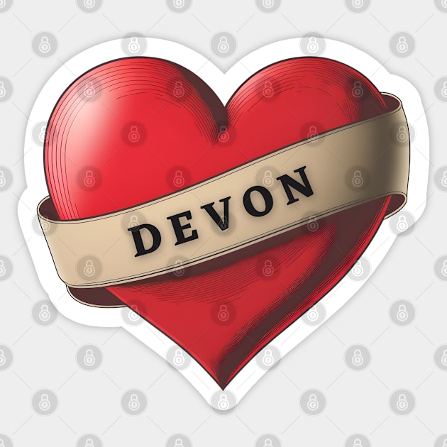 Devon - Lovely Red Heart With a Ribbon Sticker by Allifreyr@gmail.com